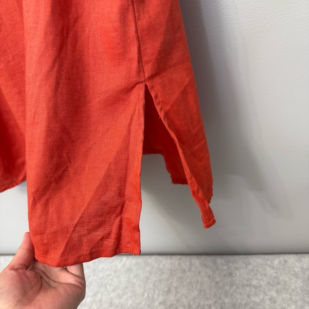 Anne Carson 100% Linen Orange Red Boxy Blouse with Mandarin Collar sz 2X - Picture 5 of 9